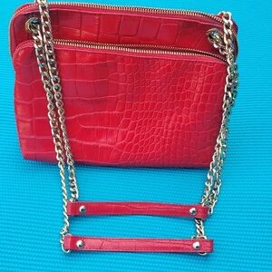 VALENTINA Elegant Red Croco- Chain Bag ,Made In Italy